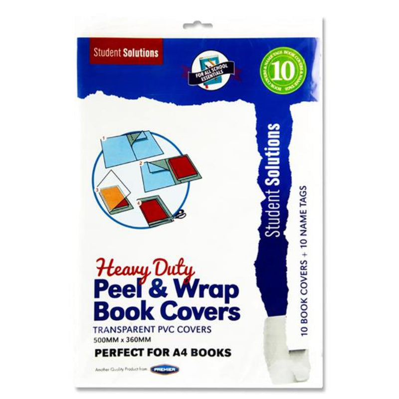 Student Solutions A4 Heavy Duty Peel & Wrap Transparent Book Covers - Pack of 10-Book Covering-Student Solutions|Stationery Superstore UK