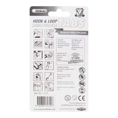Stik-ie Removable Hook & Loop Tabs - 16X48mm - Pack of 12