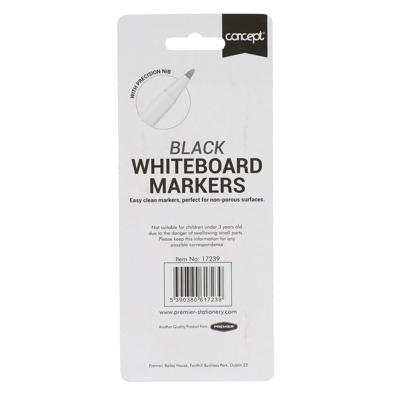 Premier Office Dry Wipe Markers with Eraser - Black - Pack of 3-Whiteboard Markers-Premier Office|Stationery Superstore UK