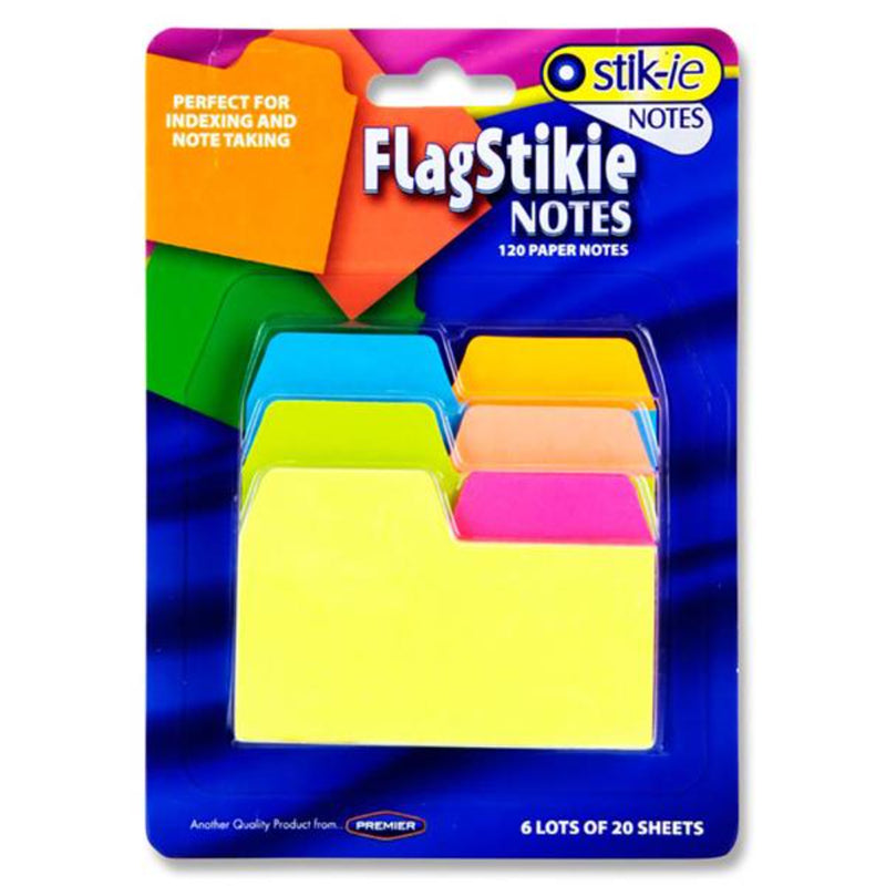Stik-ie 6 x 20 Sheets Index & Note Taking Page Markers - Neon