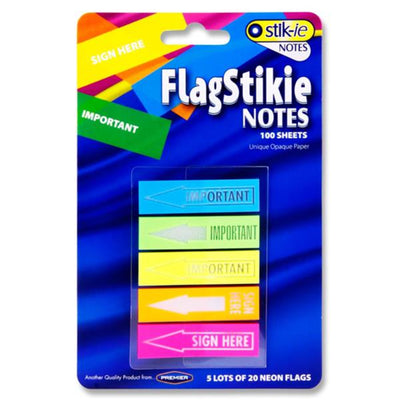 Stik-ie Flag Page Markers - Important & Sign Here - Pack of 5-Sticky Notes-Stik-ie|Stationery Superstore UK