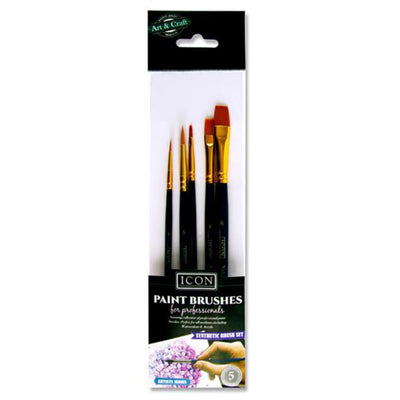 Icon Paint Brush Set - Synthetic - Pack of 5-Paint Brushes-Icon|Stationery Superstore UK
