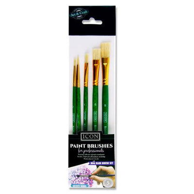 Icon Paint Brush Set - Hog Hair - Pack of 5-Paint Brushes-Icon|Stationery Superstore UK