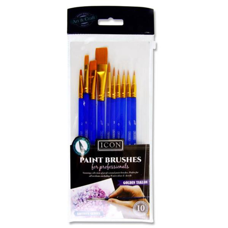 Icon Paint Brushes for Professionals - Golden Taklon - 10 Pieces