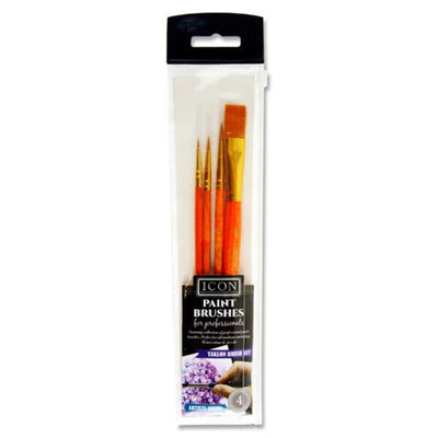 Icon Paint Brushes for Professionals - Golden Taklon - 4 Pieces-Paint Brushes-Icon|Stationery Superstore UK