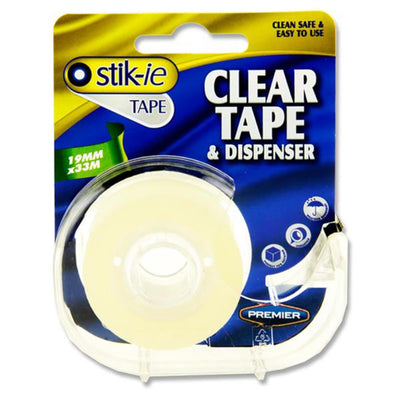 Stik-ie Tape with Dispenser - 33m x 19mm - Clear-Tape Dispensers & Refills-Stik-ie|Stationery Superstore UK
