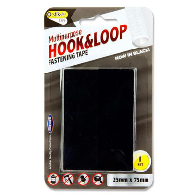 Stik-ie Multipurpose Hook & Loop Fastening Tape Strips - 25x75mm - Black - Pack of 2-Hooks & Fasteners-Stik-ie|Stationery Superstore UK