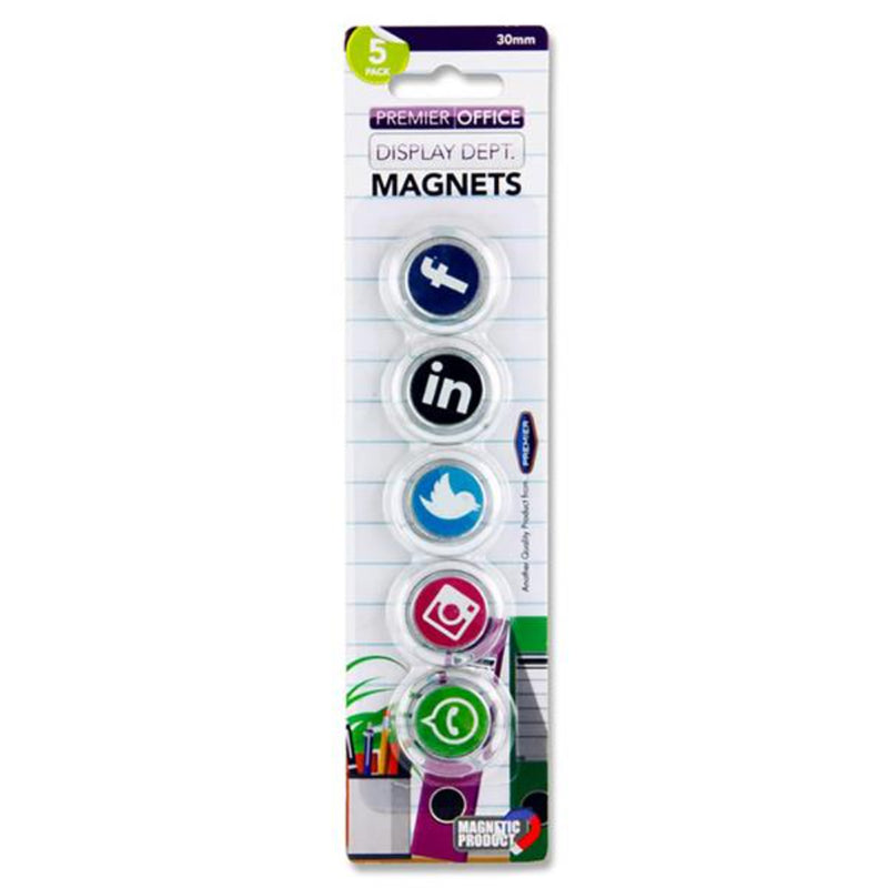 Premier Office 30mm Round Magnets - Social Media Icons - Pack of 5