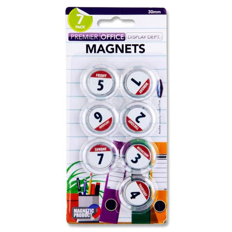 Premier Office 30mm Round Magnets - Weekdays - Pack of 7-Magnets-Premier Office|Stationery Superstore UK