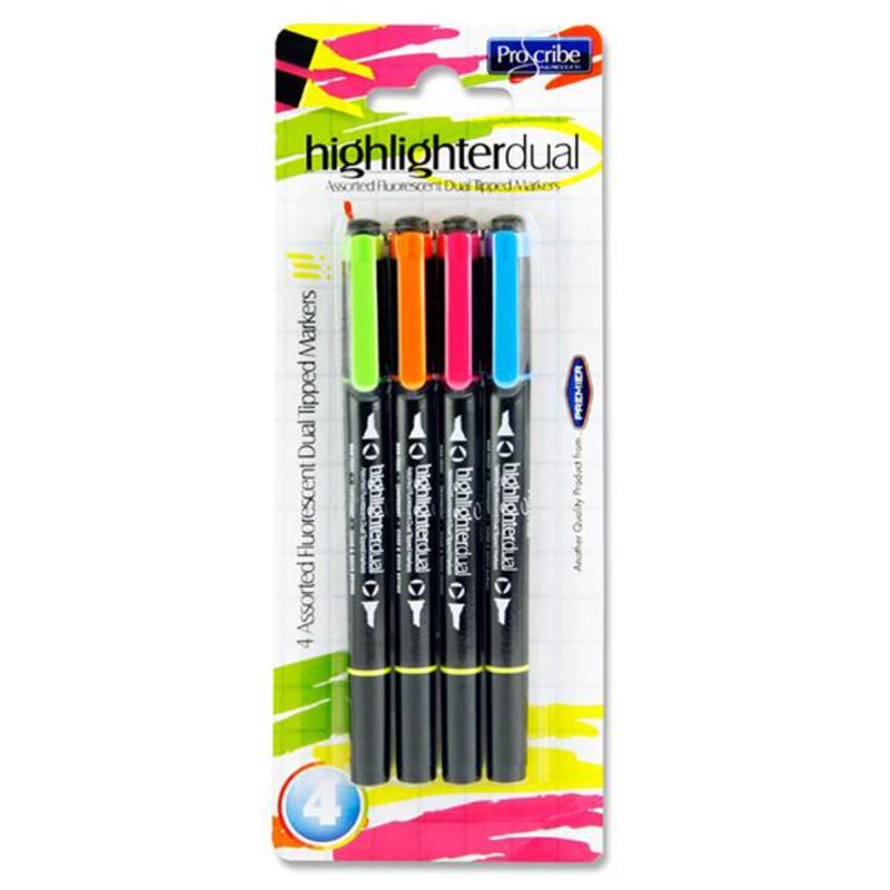 Pro:Scribe Highlighter Dual Twin Tip Highlighters - Pack of 4