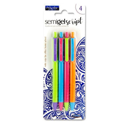 Pro:Scribe Card Semigel Script Retractable Gel Pens - Pack of 4-Gel Pens-Pro:Scribe|Stationery Superstore UK