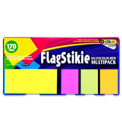 Stik-ie Multicoloured FlagStikie Notes - 1x 75mm x 75mm, 3x 25mm x 75mm - Pack of 4-Sticky Notes-Stik-ie|Stationery Superstore UK