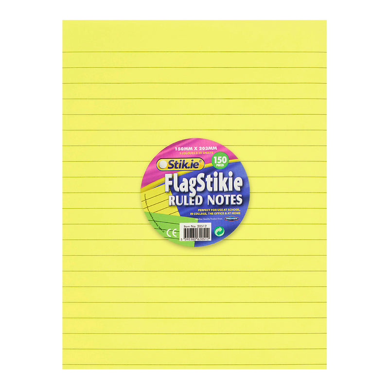 Stik-ie FlagStikie Ruled Notes - 150 Sheets - 150mm x 230mm - 5 Colour Rainbow