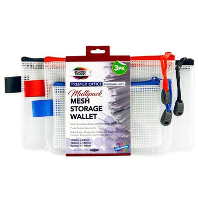 Premier Office Multipack | Mesh Storage Wallets - Pack of 3-Document Folders & Wallets-Premier Office|Stationery Superstore UK
