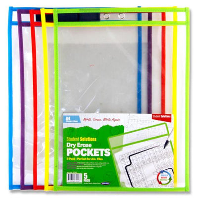 Student Solutions Dry Erase Pockets - Pack of 5-Dry Wipe Pocket Storage-Student Solutions|Stationery Superstore UK