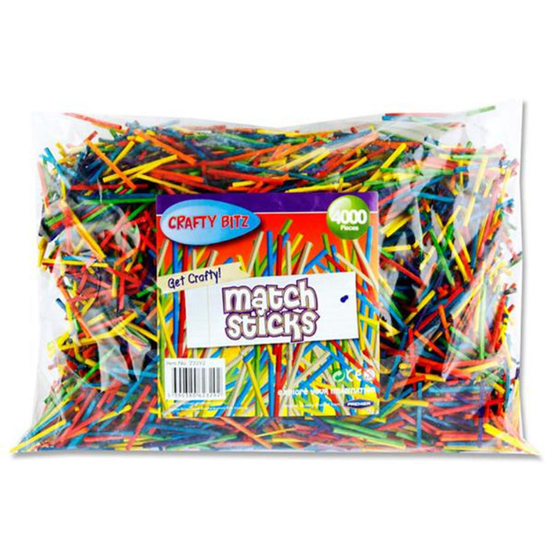 Crafty Bitz Matchstick - Coloured - Pack of 4000-Lollipop & Match Sticks-Crafty Bitz|Stationery Superstore UK