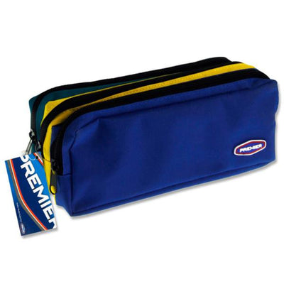 Premier 3 Zip & Pocket Pencil Case - Blue & Yellow & Green-Pencil Cases-Premier|Stationery Superstore UK