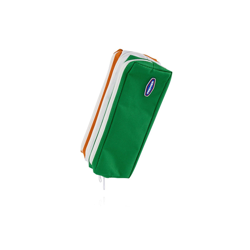 Premier 3 Zip & Pocket Pencil Case - Green, White & Orange-Pencil Cases-Premier|Stationery Superstore UK