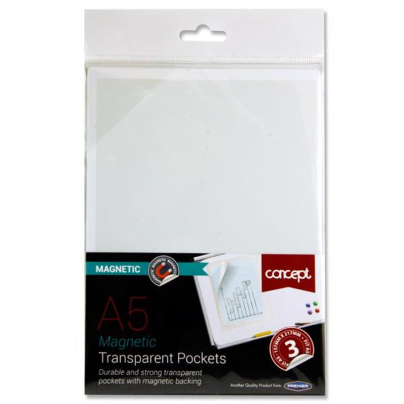 Concept A5 Magnetic Transparent Pockets - Pack of 3-Punched Pockets-Concept|Stationery Superstore UK