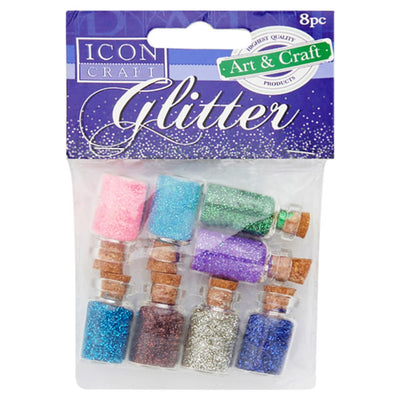 Icon Glass Jars filled with Glitter - Pack of 8-Sequins & Glitter-Icon|Stationery Superstore UK