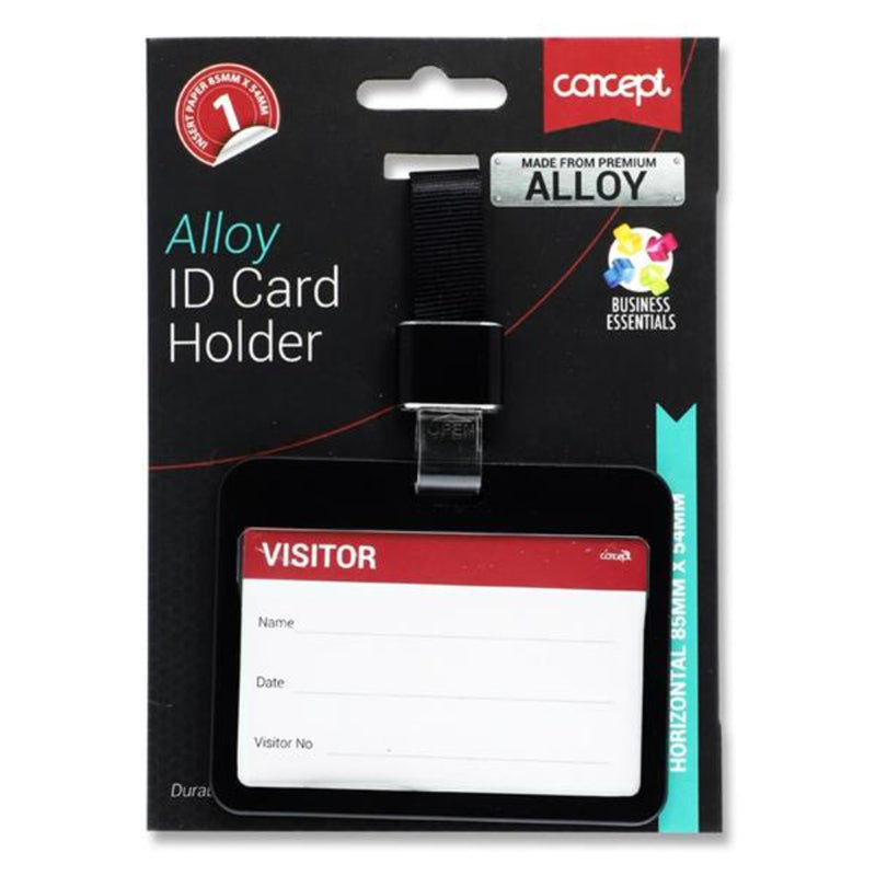Concept Alloy ID Card Holder Clear Clip Lanyard - Horizontal - Black