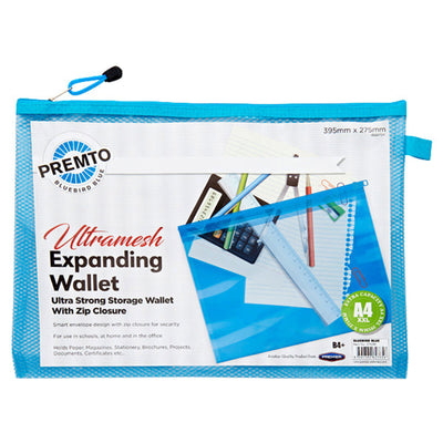 premto-neon-b4-ultramesh-expanding-wallet-with-zip-bluebird-blue|Stationerysuperstore.uk
