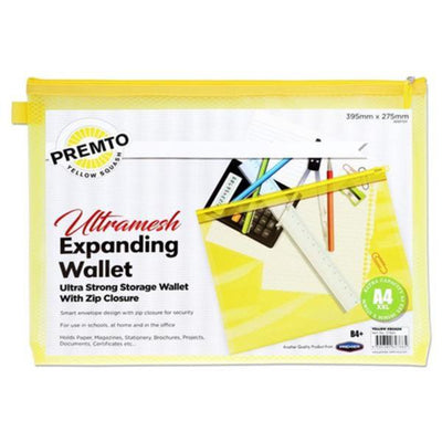 premto-neon-b4-ultramesh-expanding-wallet-with-zip-yellow-squash|Stationery Superstore UK
