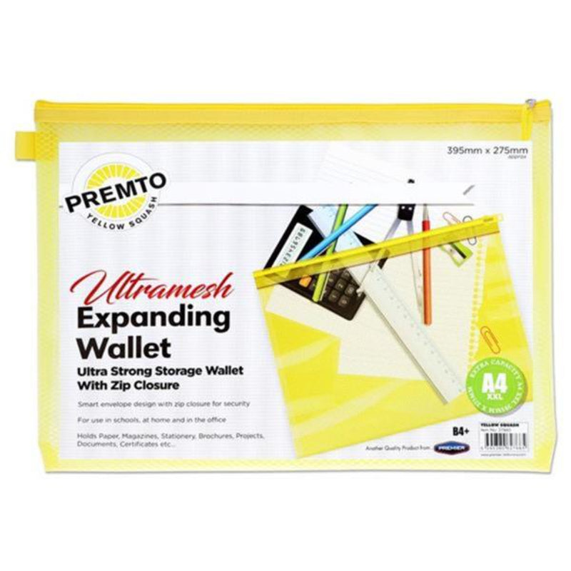 premto-neon-b4-ultramesh-expanding-wallet-with-zip-yellow-squash|Stationery Superstore UK
