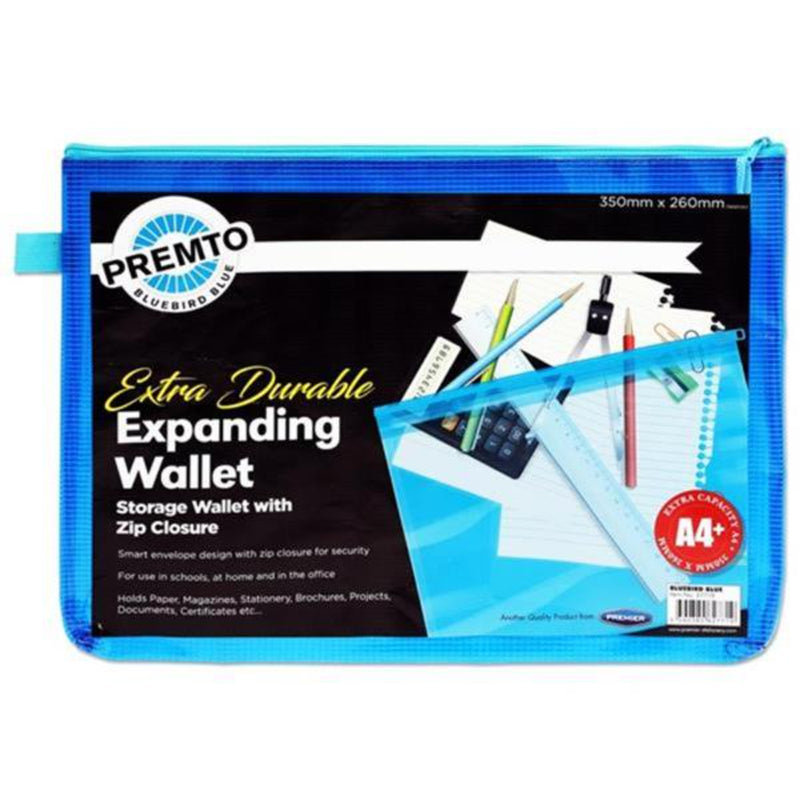 Premto Neon A4+ Extra Durable Mesh Wallet with Zip - Bluebird Blue-Mesh Wallet Bags-Premto|Stationery Superstore UK