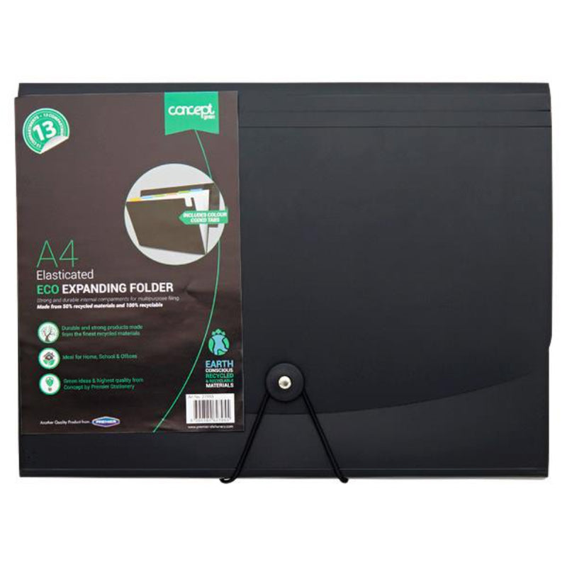 Concept Green A4 Eco Elasticated Expanding Folder-Expanding Files & Portfolios-Concept Green|Stationery Superstore UK