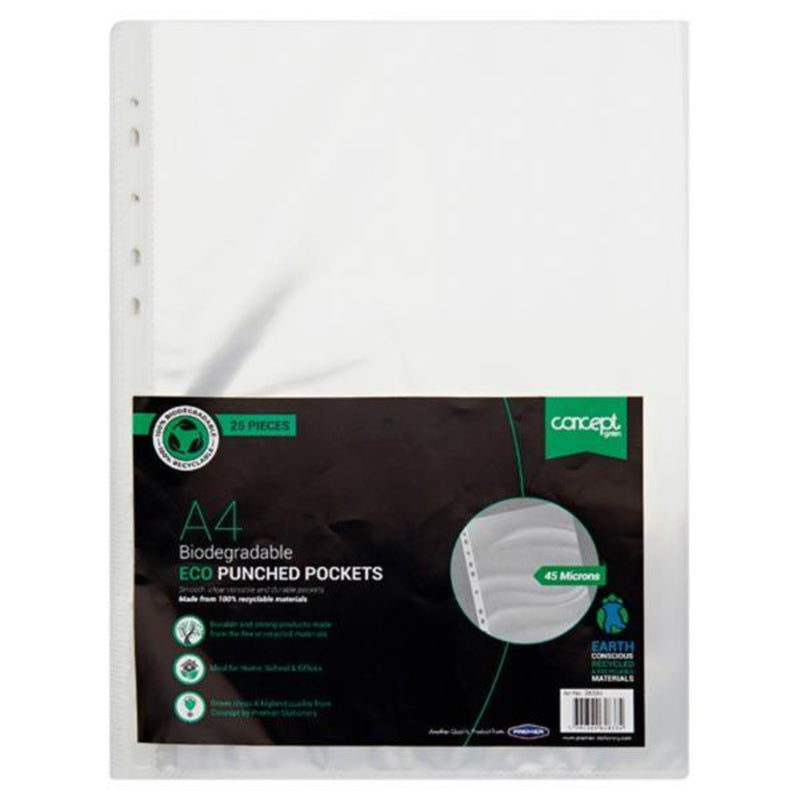 Concept Green A4 Eco Biodegradable Punched Pockets - Pack of 25-Punched Pockets-Concept Green|Stationery Superstore UK