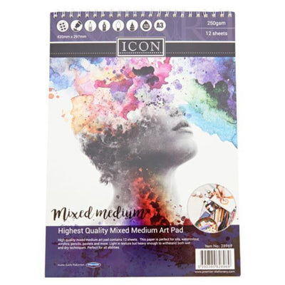 Icon A3 Mixed Medium Art Pad - 250gsm - 12 Sheets-Drawing & Painting Paper-Icon|Stationery Superstore UK