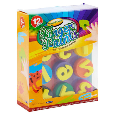World of Colour Finger Paints with Numbered Stamps - Pack of 12-Kids Art Sets-World of Colour|Stationery Superstore UK