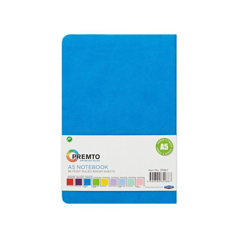Premto A5 PU Leather Hardcover Notebook - 192 Pages - Printer Blue