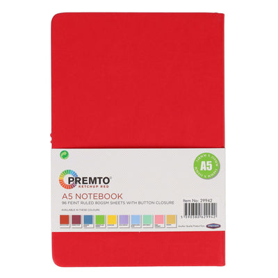premto-a5-pu-leather-hardcover-notebook-with-elastic-closure-192-pages-ketchup-red|Stationerysuperstore.uk