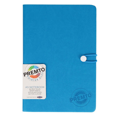 premto-a5-pu-leather-hardcover-notebook-with-elastic-closure-192-pages-printer-blue|Stationery Superstore UK