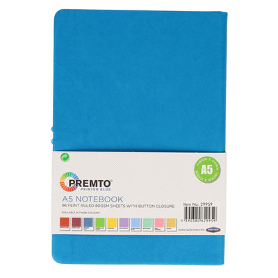 Premto A5 PU Leather Hardcover Notebook with Elastic Closure - 192 Pages - Printer Blue-A5 Notebooks-Premto|Stationery Superstore UK