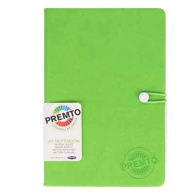 premto-a5-pu-leather-hardcover-notebook-with-elastic-closure-192-pages-caterpillar-green|Stationerysuperstore.uk