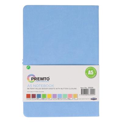 Premto Pastel A5 PU Leather Hardcover Notebook with Elastic Closure - 192 Pages - Cornflower Blue-A5 Notebooks-Premto|Stationery Superstore UK