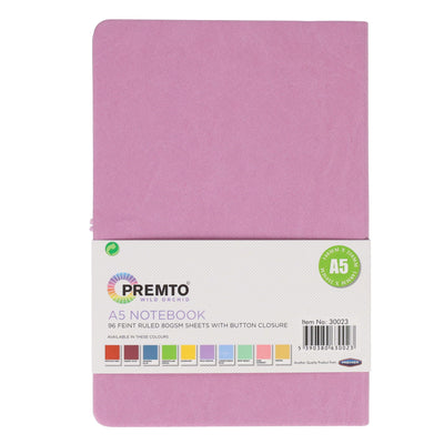 Premto Pastel A5 PU Leather Hardcover Notebook with Elastic Closure - 192 Pages - Wild Orchid Purple