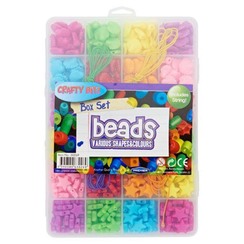Crafty Bitz Set of Beads in Various Shapes & Colours with String - Box of 24-Beads-Crafty Bitz|Stationery Superstore UK