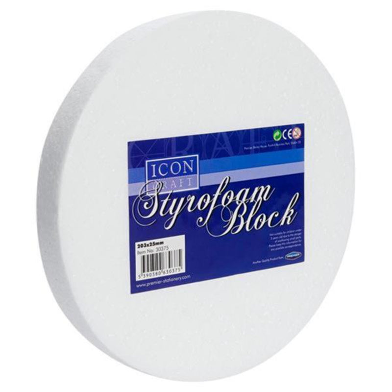 Icon Styrofoam Round Block - 203mm x 25mm-Styrofoam/Polyestyrene-Icon|Stationery Superstore UK