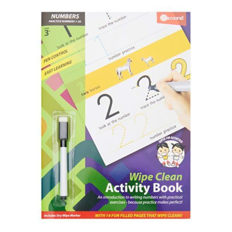 Ormond A4 Wipe Clean Activity Book with Pen - 14 Pages - Numbers 1-20-Activity Books-Ormond|Stationery Superstore UK