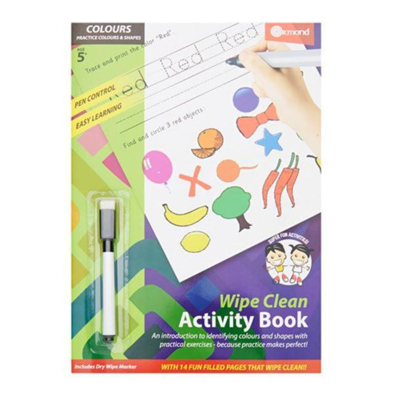 Ormond A4 Wipe Clean Activity Book with Pen - 14 Pages - Colours & Shapes-Activity Books-Ormond|Stationery Superstore UK