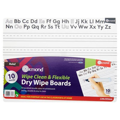 Ormond Dry Wipe Board - Ruled for Letters - 228x305mm - Letters - Pack of 10-Whiteboards-Ormond|Stationery Superstore UK