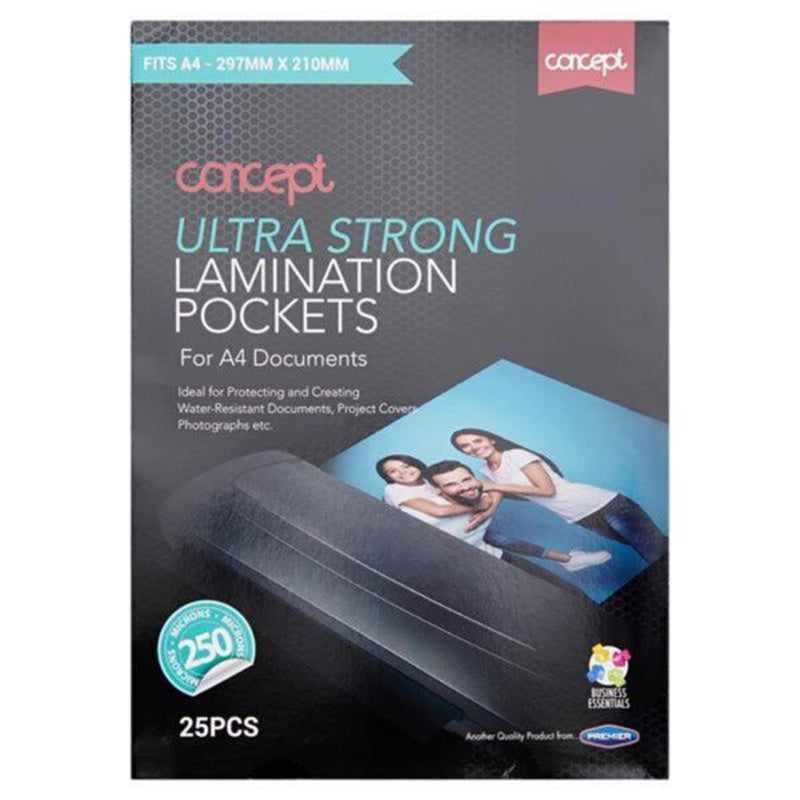 Concept A4 Laminating Pouches - 250 Micron - Pack of 25-Laminators & Pouches-Concept|Stationery Superstore UK