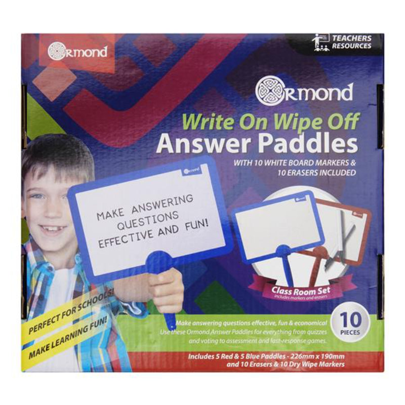 Ormond Write On Wipe Off Answer Paddles with Markers & Erasers - Pack of 10