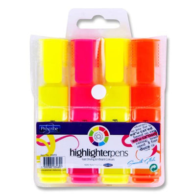 Pro:Scribe Fast Drying Highlighter Pens - Pack of 4-Highlighters-Pro:Scribe|Stationery Superstore UK