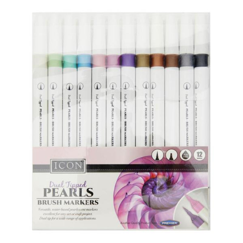 icon-dual-tipped-brush-markers-metallic-pearl-pack-of-12|Stationery Superstore UK