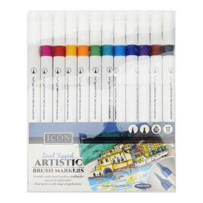Icon Dual Tipped Artistic Markers - Pack of 12-Felt Tip Pens-Icon|Stationery Superstore UK